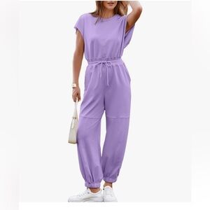 Women’s Simplee Apparel Loose Fit Open Back Lavender Jumpsuit Sz XL LIKE NEW